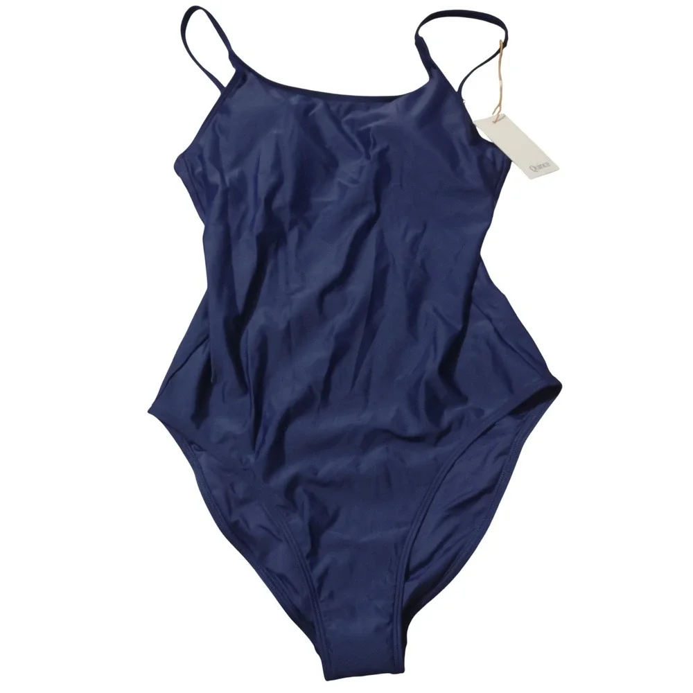 Quince Italian Cami One-Piece Swimsuit Navy Blue Recycled Size M NEW Vacation